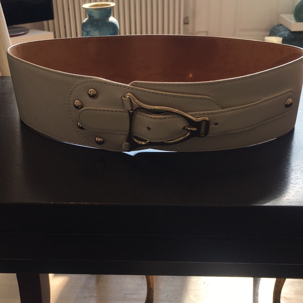 NWOT:  Celine white leather silver buckle belt